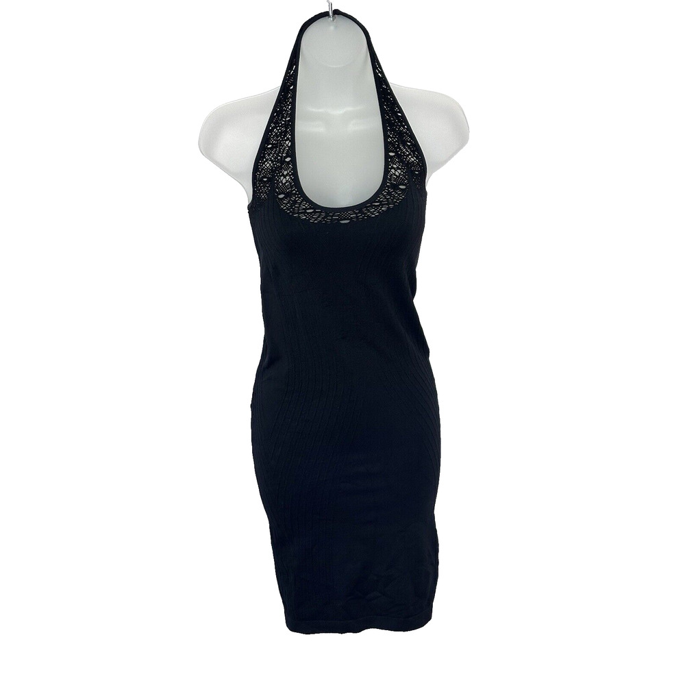 NWOT Intimately Free People Bodycon Crochet Halter Dress Black Ribbed Size XS/S